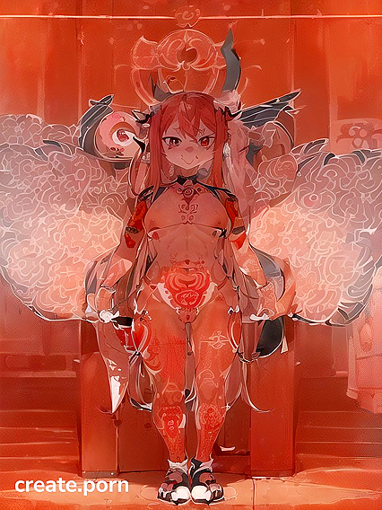 Red Uterus Tattoo Tempts in Spreading Vagina Hentai Seduction