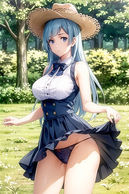 Red-Eyed Beauty Toys with Her Sensitive Nipples in Seductive Hentai AI Image