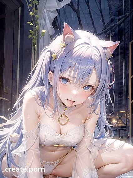 White-Haired Beauty Shows Off Her Busty Charms in Forest Hentai AI Image