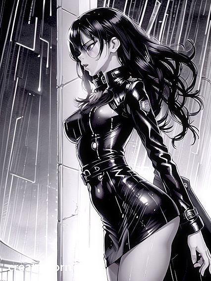 Fit Dark-Skinned Beauty with Raven Hair in Seductive Hentai AI Image