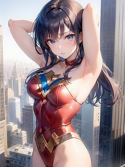 Wonder Woman Stretches Her Arms Up on the Rooftop for Intense Hentai Pleasure