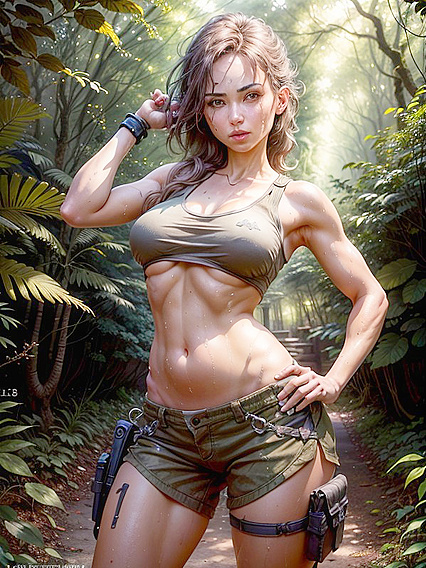 Underboob and Navel Exposed in Steamy Forest Hentai AI Image