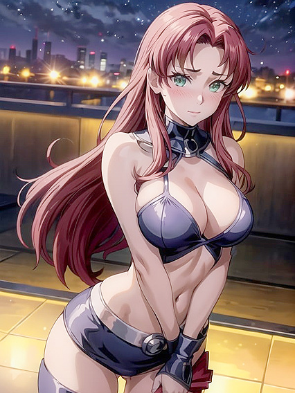 Navel Revealed, Seductive Gaze in Nighttime Hentai Fantasy