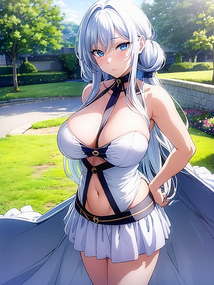 Navy Blue Silk Dress Lifted to Reveal Her Seductive Navel in Hentai Ecstasy