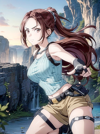 Lara Croft's Determined Face in Dynamic Action Pose for Intense Hentai Pleasure