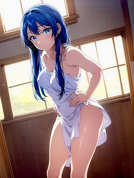 Lifted Skirt Reveals Seductive Fishnet Legs in Front View Hentai AI Image