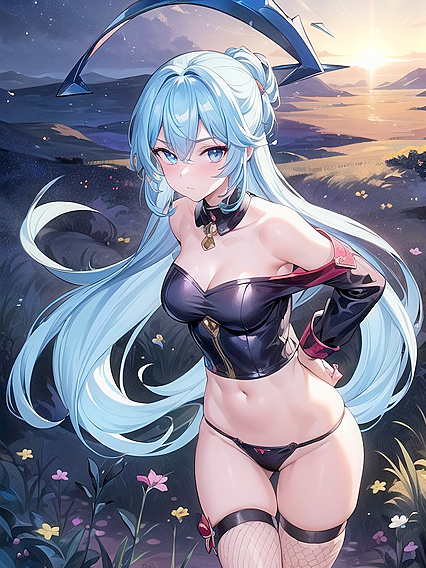 Topless Beauty in Fishnets Exploring Erotic Pleasures in Hentai Hentai AI Image