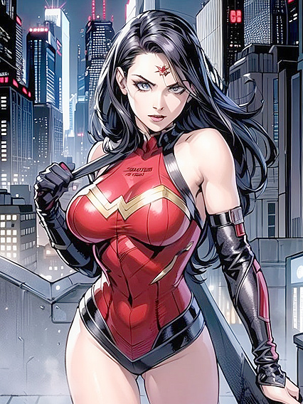 Wonder Woman Exploring Cyberpunk City in Sultry Hentai Adventures
