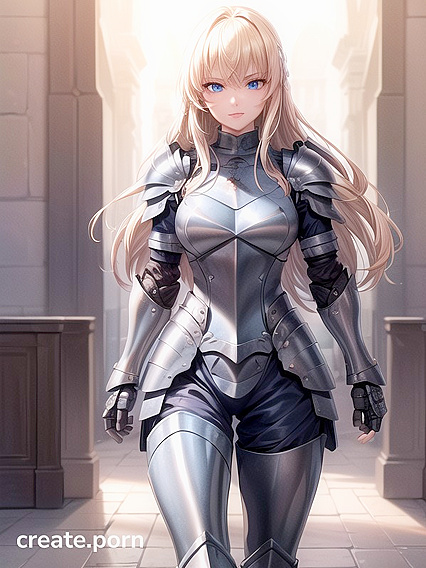 Golden-Skinned Warrior Stands Strong in Armored Hentai Erotic Adventure
