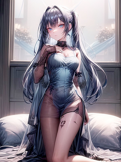 Blue-Eyed Beauty in Fishnets Exploring Intense Hentai Pleasure