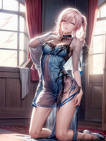 Small-Ass Beauty in Fishnets Seduces on the Couch in Steamy Hentai AI Image
