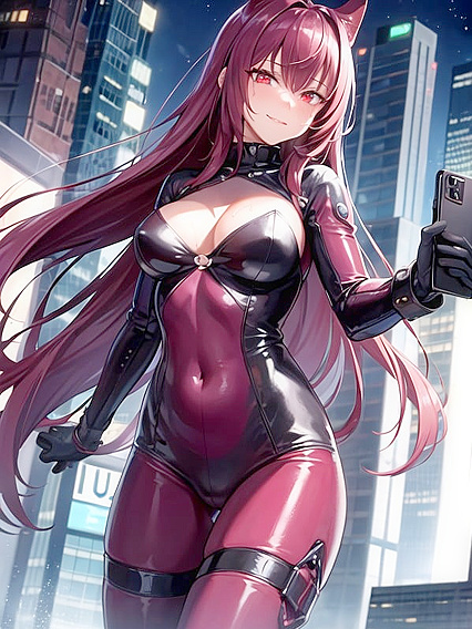 Happy While Taking Sexy selfies in a Neon-lit Cyberpunk City