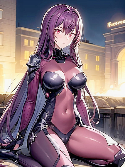 Scathach from Fate/Grand Order Dominates in Thick-Line Hentai AI Image