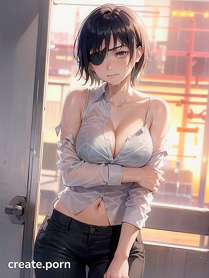 Himeno from Chainsaw Man Seduces in Office Outfit at Sunset Hentai AI Image