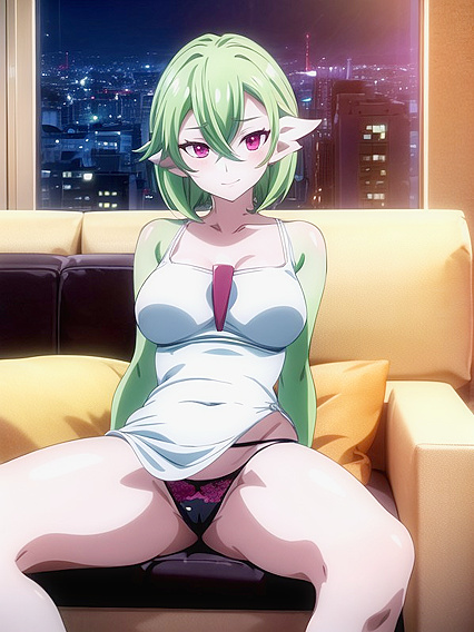 Waist-Shot Seduction - Thighs Spread Wide and Breasts Bared in Hot Hentai AI Image