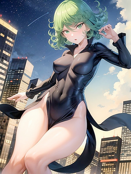 Tatsumaki from One Punch Man Enjoying Playful Breezes in Seductive Hentai AI Image