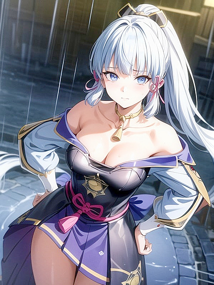 Wet Clothes Highlight Busty Perfection in Sensual Hentai AI Image