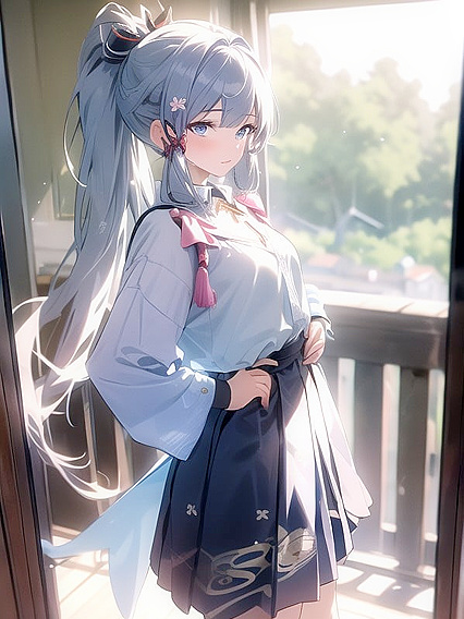 Kamisato Ayaka from Genshin Impact Seduces with Her Alluring Medium Breasts in Hentai AI Image