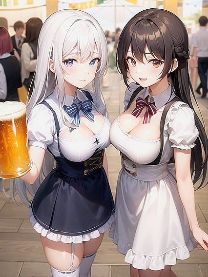 Lively Oktoberfest Tent - Sexy Dirndl Action withBeerSteins in the Background