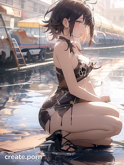Thick-Thighed Beauty with Black Hair in Seductive Side-On Hentai AI Image