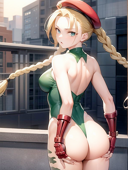 Rooftop at Dusk - Back View Prepares for Intense Hentai Battle Action