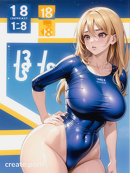 Thick-Curvy Babe in Swimsuit Takes On Exciting Colored Manga Hentai AI Image