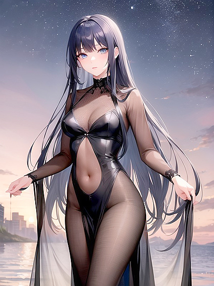 Long Sheer Dress and Tight Leggings Action in Hot Hentai AI Image