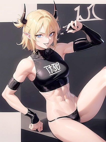 Muscular Creature with Sharp Teeth and Black Horns in Intense Hentai AI Image