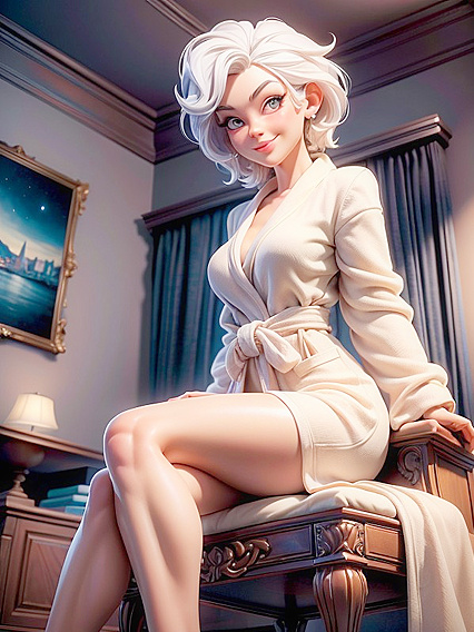 Mischievous White-Haired Chick in 3D Cartoon Hentai AI Image