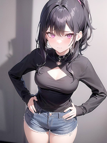 Pale-Skinned Goth Girl 18+ with Black Choker and Messy Emo Hair Enjoys Steamy Nighttime Hentai Pleasure