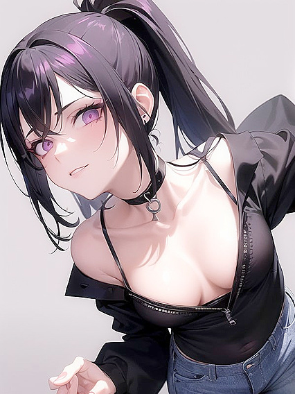 Pale-Skinned Beauty with Black Hair and Luscious Cleavage in Seductive Hentai AI Image