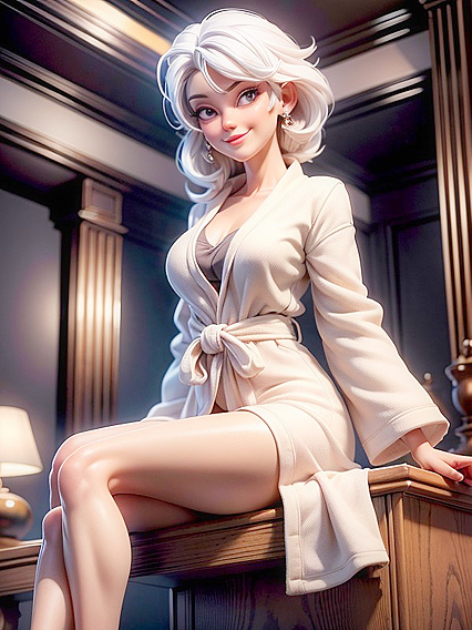 White-Haired Beauty in 3D Cartoon Night Image for Intense Hentai Pleasure
