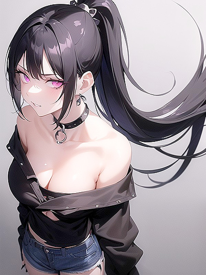 Skinny Girl 18+ Shows Off Cleavage in Jean Shorts for Seductive Hentai AI Image