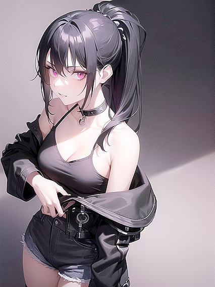 Black-Haired Beauty with Pink Eyes Seduces in Long Sleeves HentaiErotica