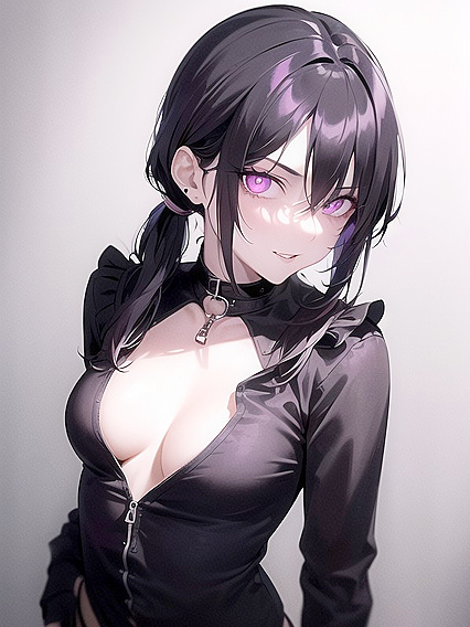 Skinny Girl 18+ Shows Off Her Cleavage in Steamy Nighttime Hentai AI Image