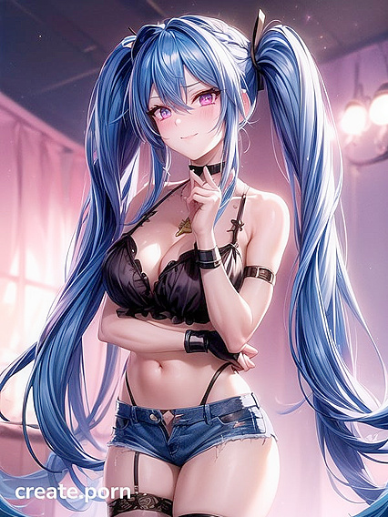 Neon Red-Eyed Beauty with Perfect Body in Full-Length Hentai Erotic Image