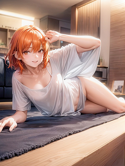 Ultra-Detailed Laying Position with Seductive Bare Feet in Horny Hentai AI Image