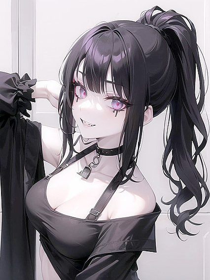 Goth Chick with Black Choker and Messy Emo Hair Teases in hentai Erotic Fun