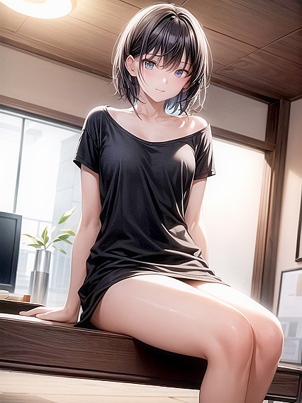 Skinny Girl 18+ with Bare Feet and Pale Skin in Seductive Hentai AI Image