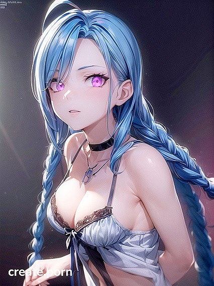 Jinx from League of Legends Seduced in a Sultry Bra and Choker Hentai AI Image