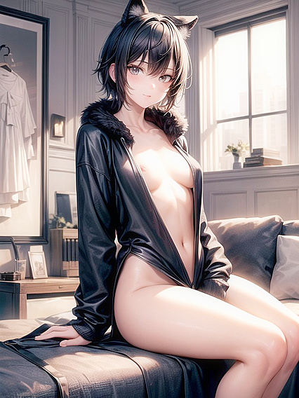 18-Year-Old Black-Haired Beauty Stares Intensely at You in Hentai AI Image