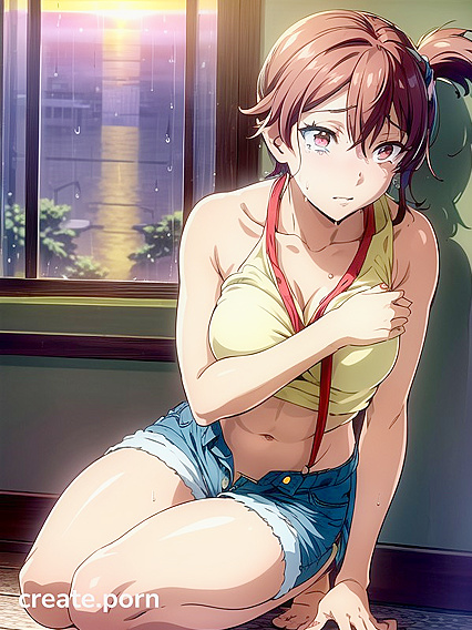 Muscular Man in Black Hair Seduces in Sundress for Steamy Hentai AI Image