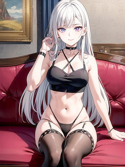 Seductive Babe in Black Crop Top and Choker Nails It in Hentai AI Image