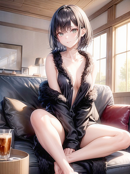 Ultra-Detailed Hentai Hentai AI Image with Black-Haired, Green-Eyed Beauty