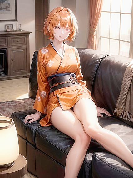 Happy Short-Haired Beauty Lays Down for Steamy Hentai AI Image