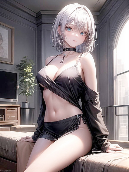 Ultra-Detailed Bare-Footed Action with Choker in Seductive Hentai AI Image