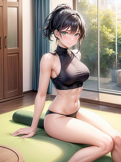 Teen 18+ With Crop Top and Ponytail Seduces in Steamy Hentai AI Image