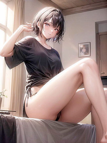 Cute Girl 18+ Shows Off Thong and Bare Feet in Seductive Hentai AI Image