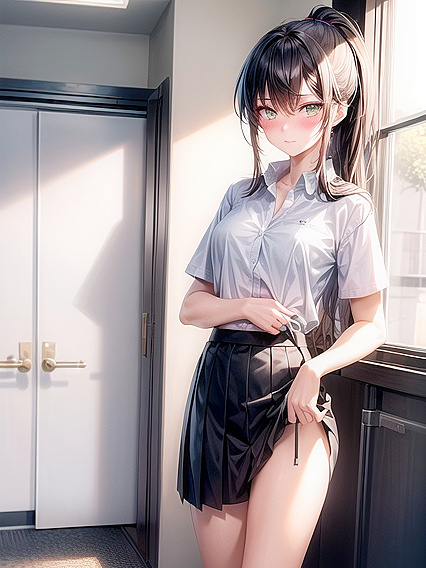 Blushingly Mischievous Green-Eyed Beauty With a Ponytail Enjoying Naughty Hentai Pleasures