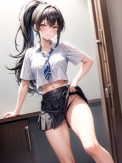 Lifted Ponytail Skirts in Ultra-Detailed Hentai AI Image